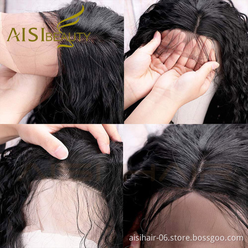 Aisi Beauty Cheap Vendor Long Wavy Kinky Curly Water Wave Black Brown Swiss Lace Synthetic Hair For Black Women Lace Front Wig